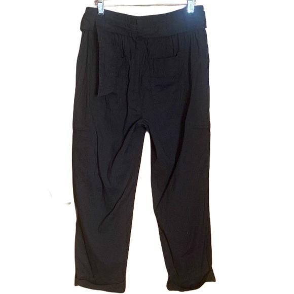 Vince Linen blend Belted half elastic high waist Pants in Black cuffed hem sz M - Picture 6 of 14